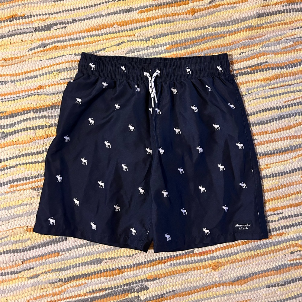 abercrombie kids Navy Blue Swim Trunks with White Moose Print